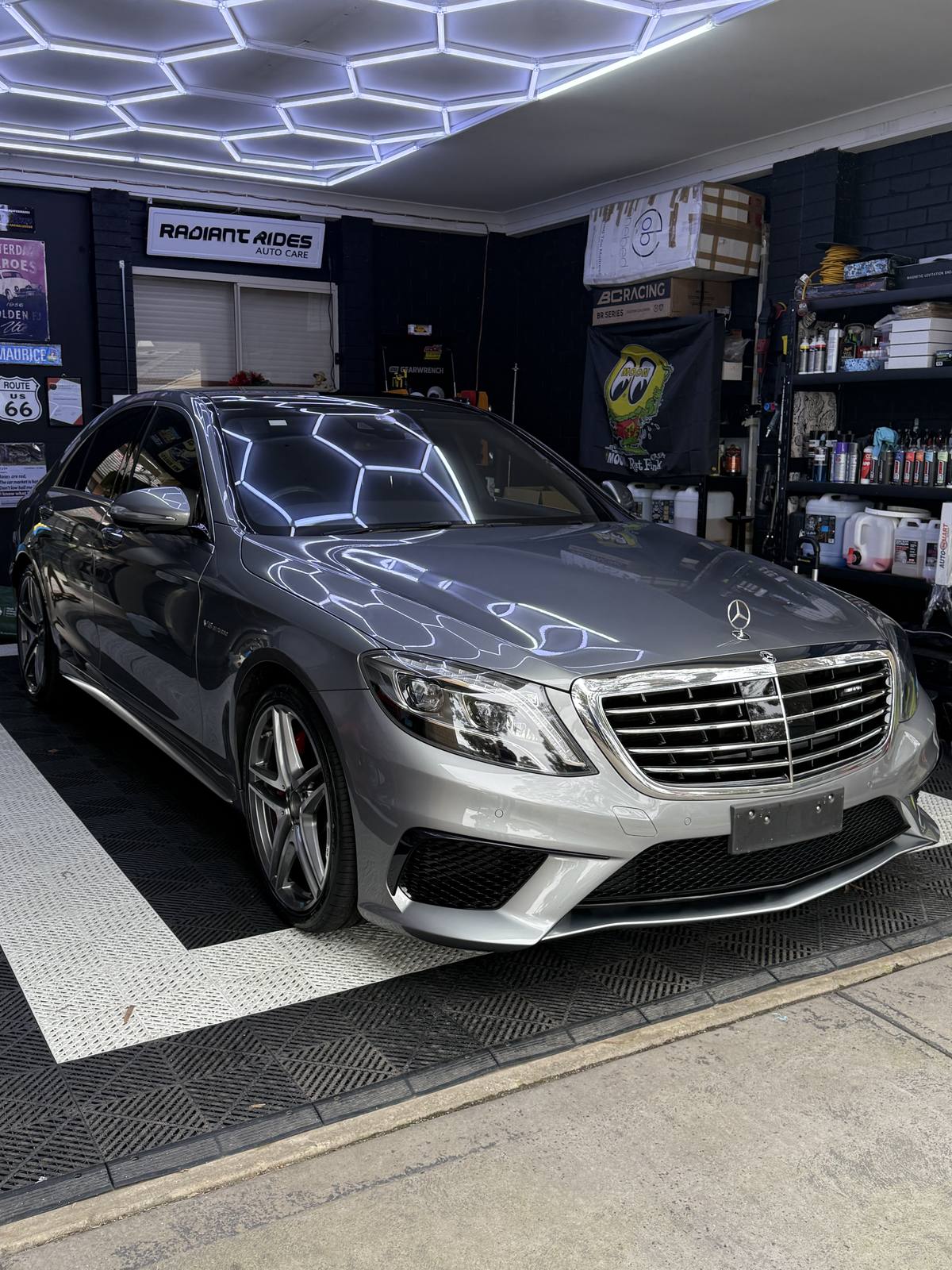 Mercedes-AMG S63 side profile under the studio lights