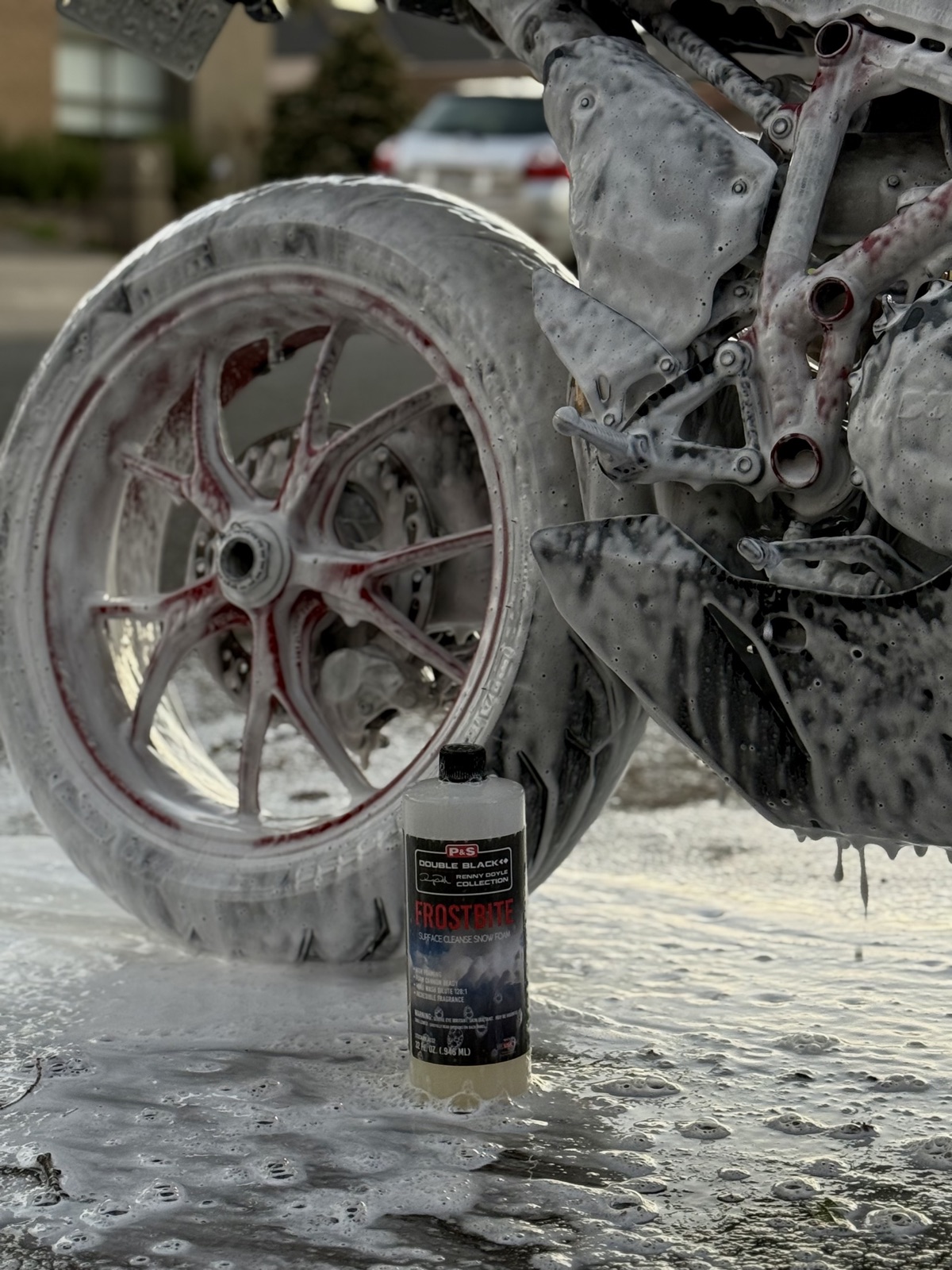 Motorbike snow foam wash