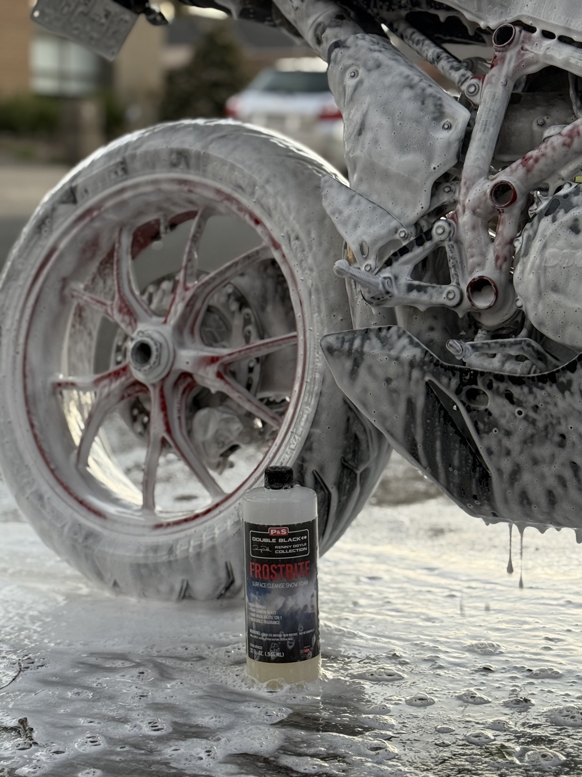 Motorbike snow foam wash