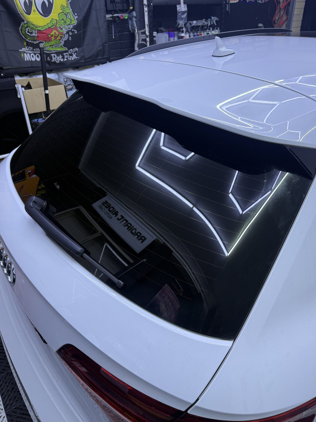 Tinted rear hatch glass on an Audi S3